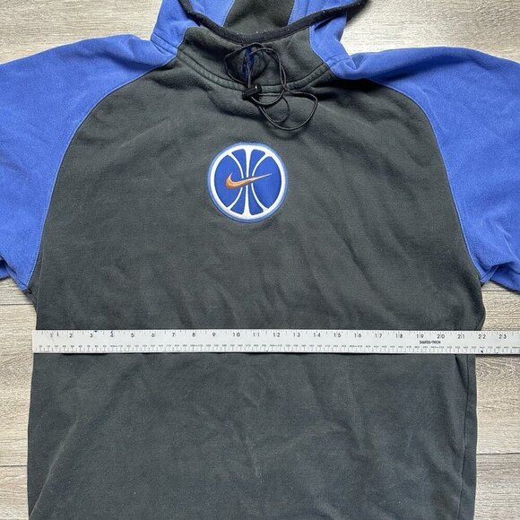 Vintage 90s Nike Basketball Embroidered Center Swoosh Hoodie Size M Black Blue - Picture 6 of 7
